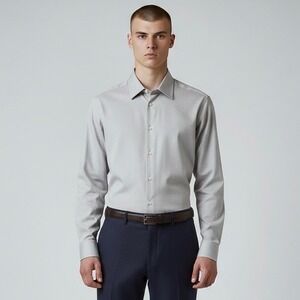 Canali 1934 Dress Shirt Mens 16 41 Grey Cotton Micro Diamond Weave Made Italy